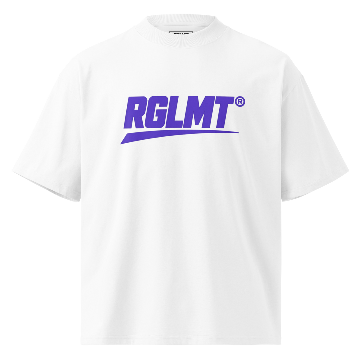 T-shirt oversize col montant blanc RGLMT, design Violet – vue avant