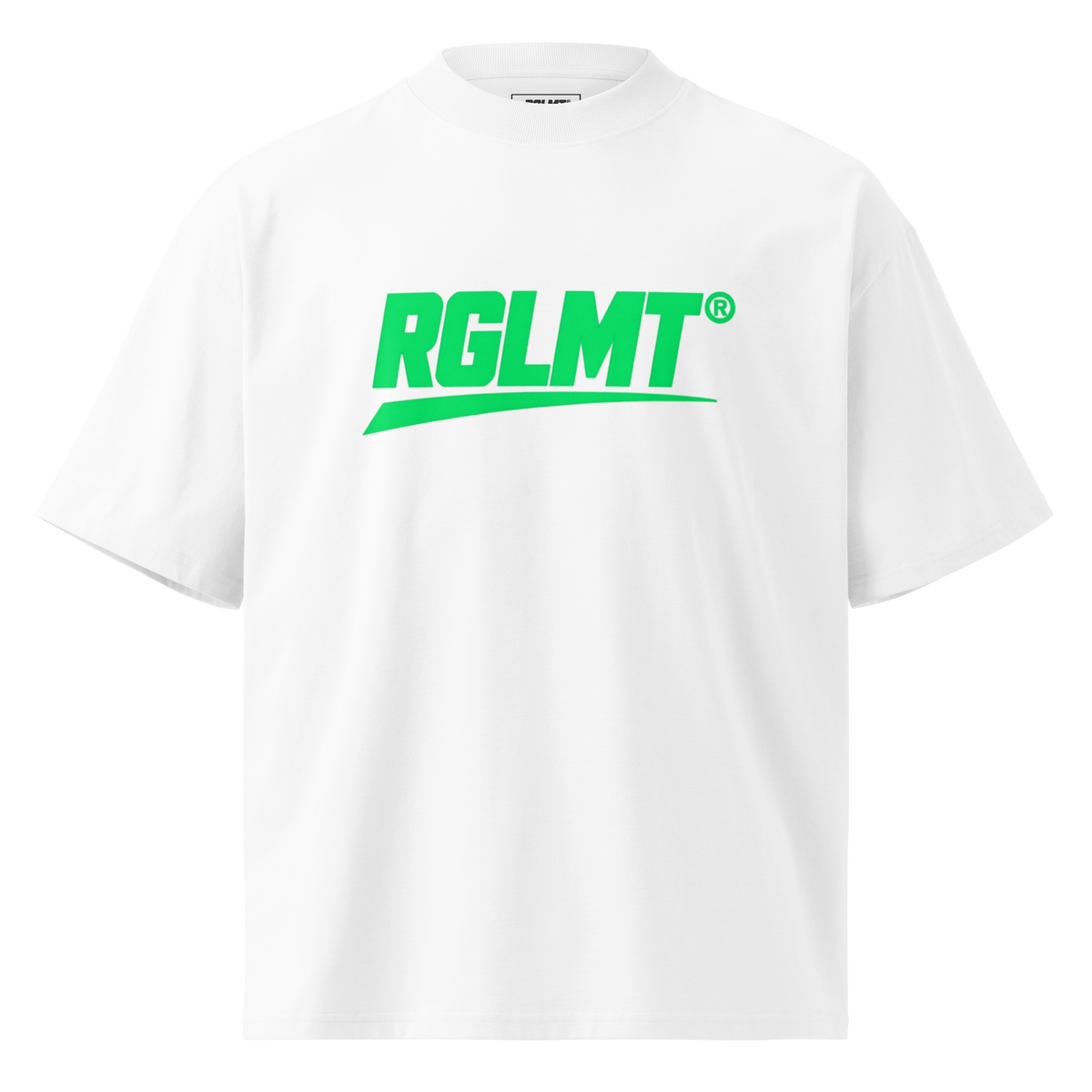 T-shirt oversize col montant blanc RGLMT, design Vert – vue avant
