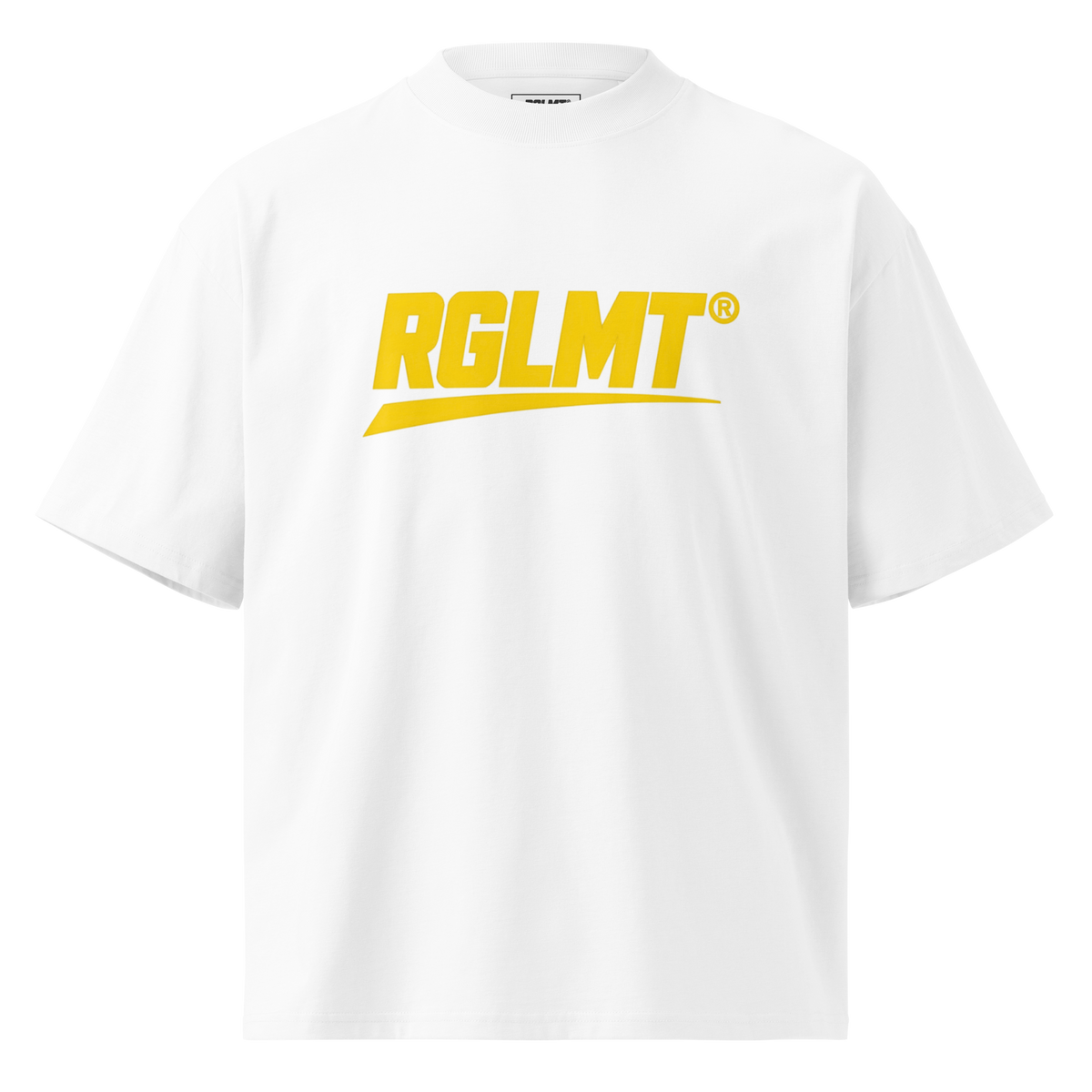 T-shirt oversize col montant blanc RGLMT, design Gold – vue avant
