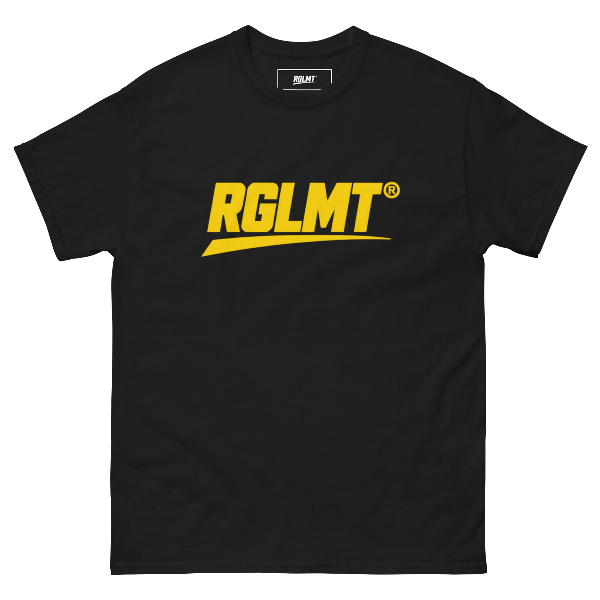 T-shirt Classic noir RGLMT, design Jaune – vue avant