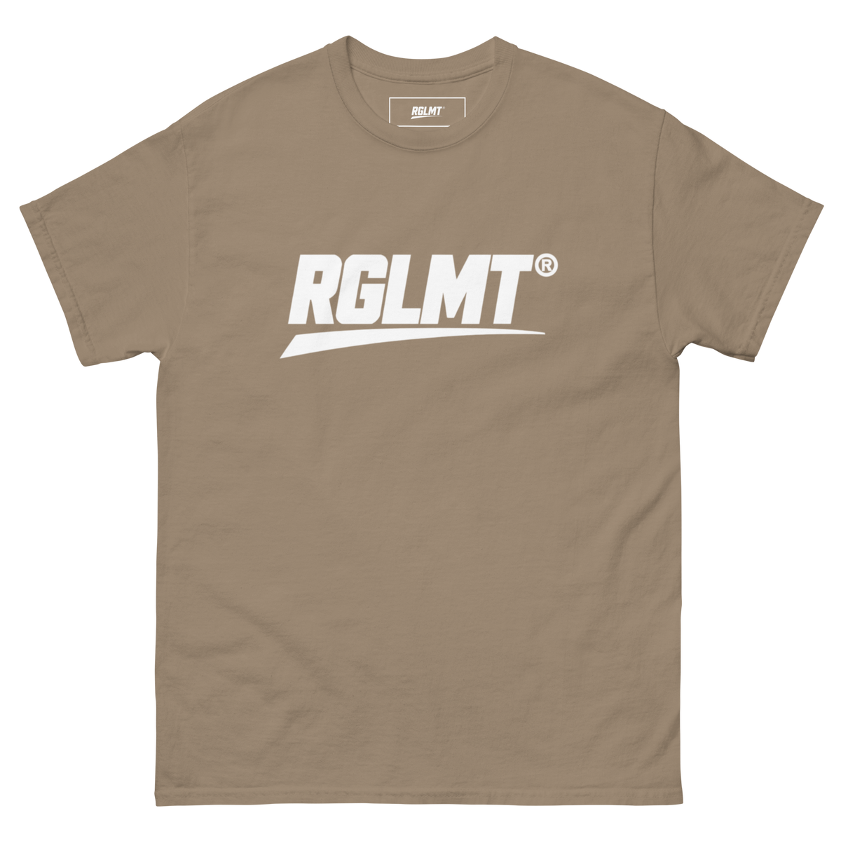 T-shirt Classic marron savane RGLMT, design Blanc – vue avant