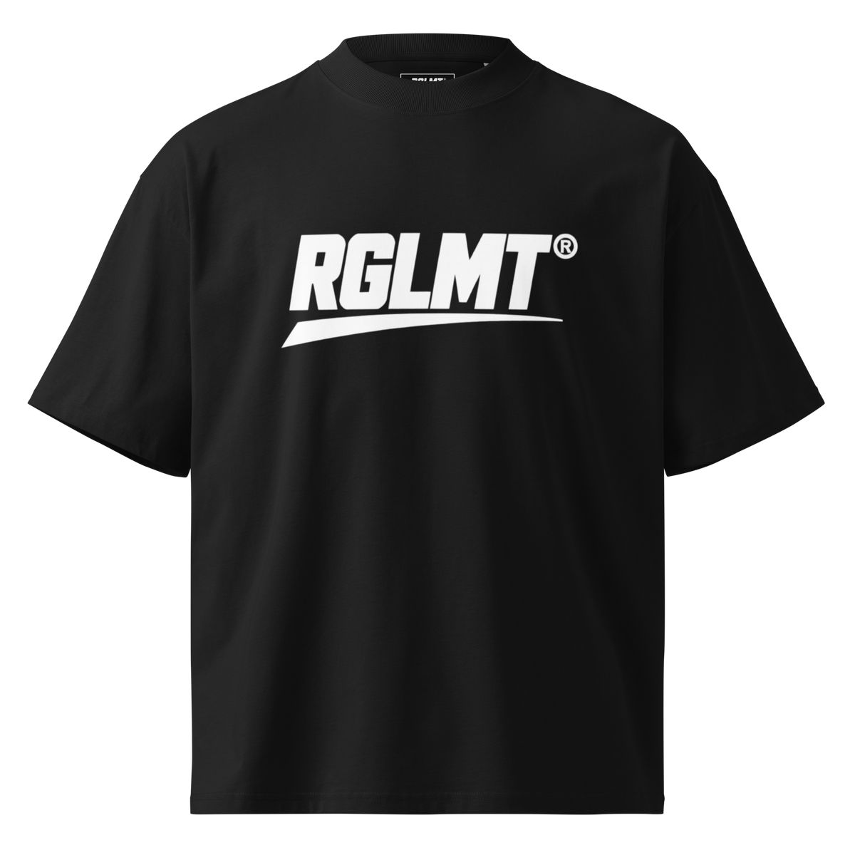 T-shirt oversize col montant noir RGLMT, design Blanc – vue avant