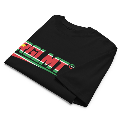 T-shirt oversize col montant noir RGLMT, design Guadeloupe – vue avant