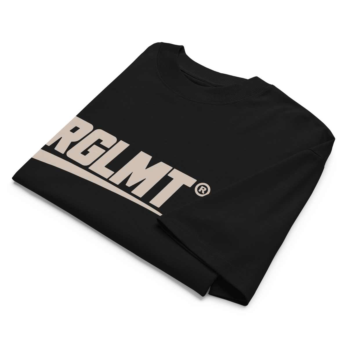 T-shirt oversize col montant noir RGLMT, design Sand – vue avant