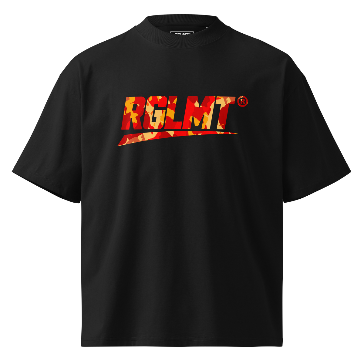 T-shirt oversize col montant noir RGLMT, design Lava – vue avant