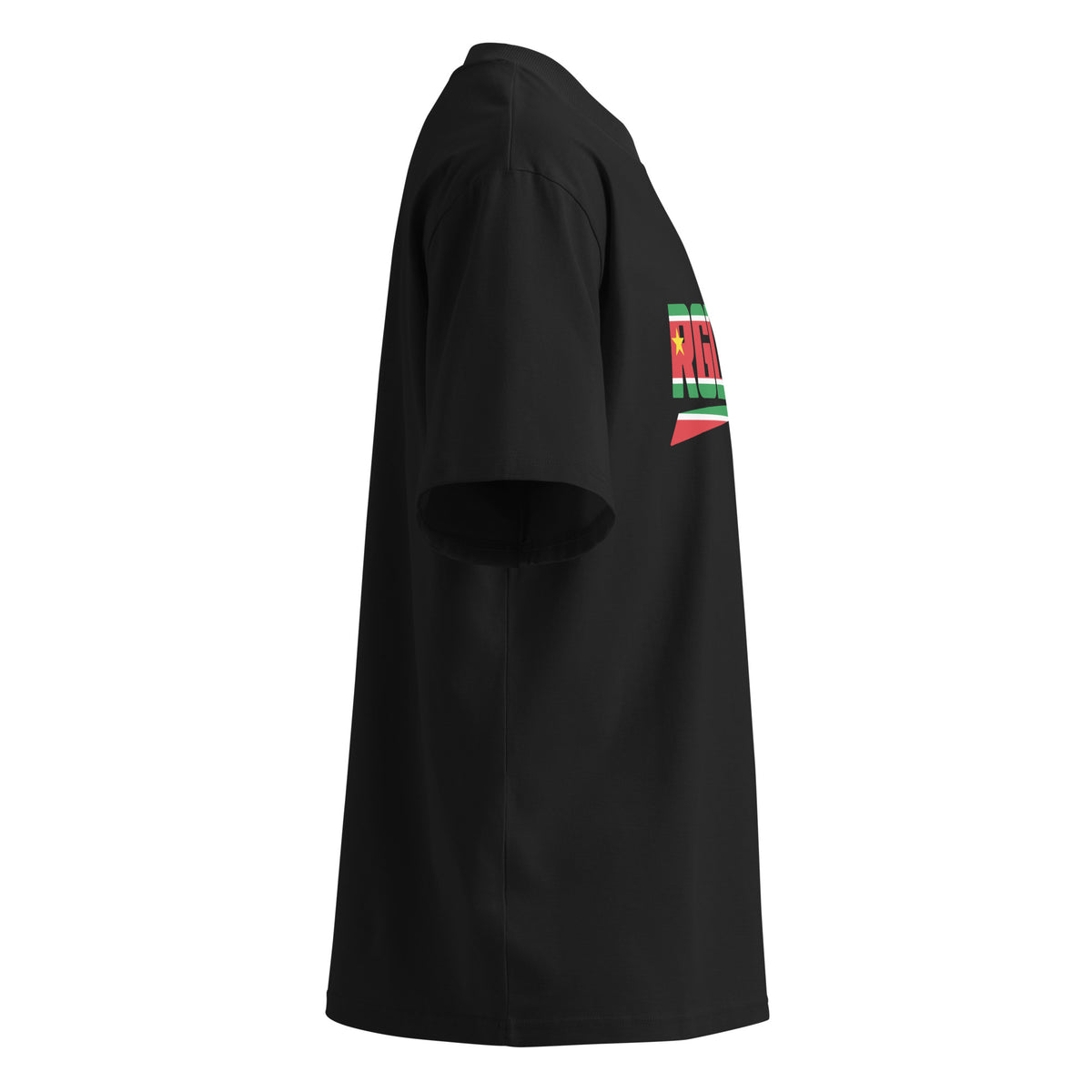 T-shirt oversize col montant noir RGLMT, design Guadeloupe – vue côté droit