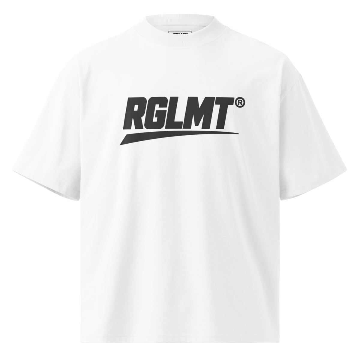 T-shirt oversize col montant blanc RGLMT, design Noir – vue avant