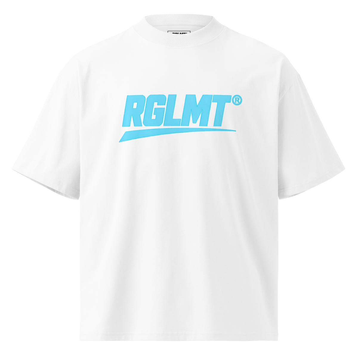 T-shirt oversize col montant blanc RGLMT, design Turquoise – vue avant
