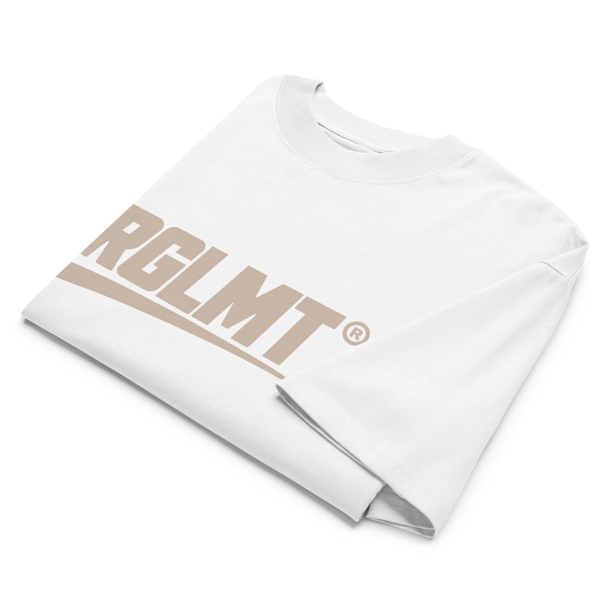 T-shirt oversize col montant blanc RGLMT, design Sand – vue avant