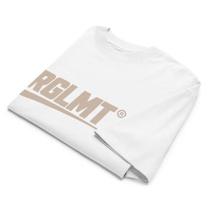 T-shirt oversize col montant blanc RGLMT, design Sand – vue avant