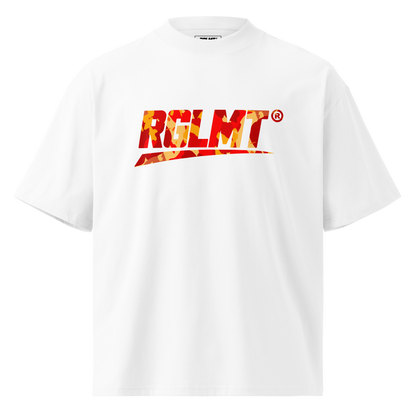 T-shirt oversize col montant blanc RGLMT, design Lava – vue avant