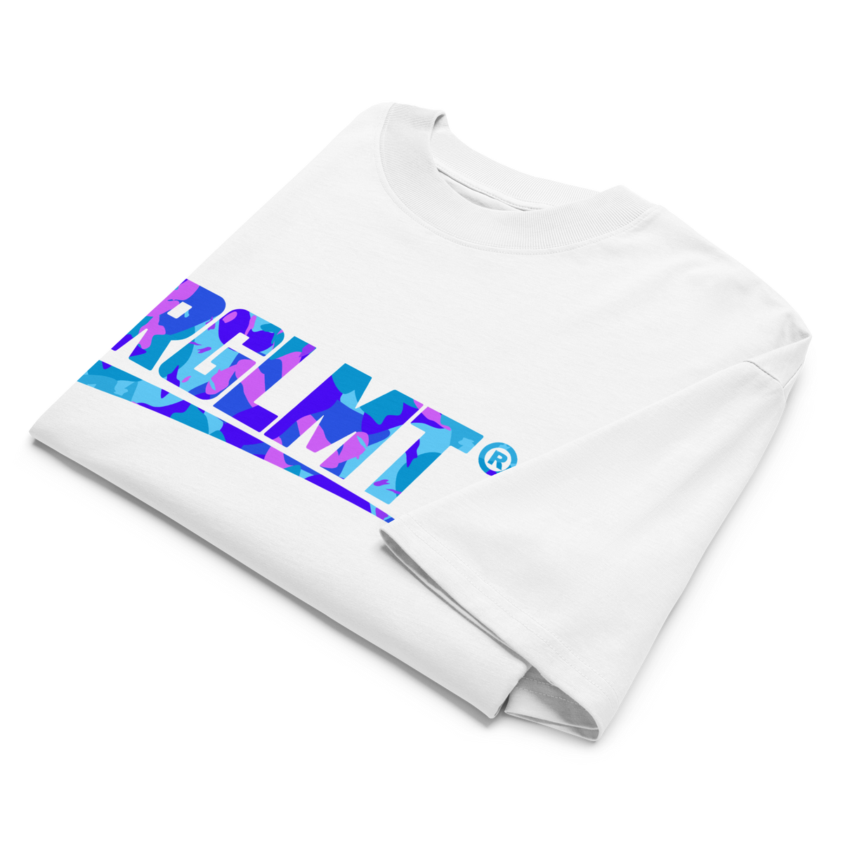 T-shirt oversize col montant blanc RGLMT, design Tokyo – vue avant