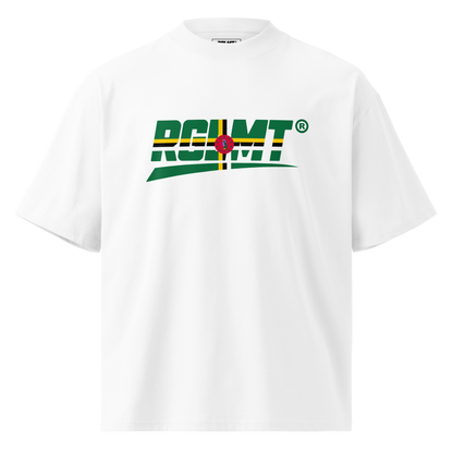T-shirt oversize col montant blanc RGLMT, design Dominique – vue avant